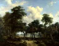 Meindert Hobbema - A Woody Landscape with a Cottage